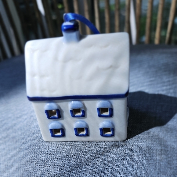 Ceramic House Ornament with Blue Accents - Picture 4 of 6